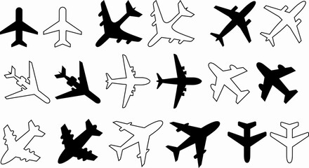set of black airplane icons,travel symbols
