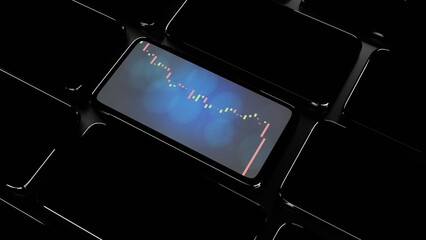 abstract background of mobile phone with stock market graph MACD indicator, 3D illustration rendering