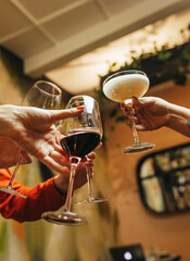 Party with cocktails and glasses of wine. Traditional restaurant style