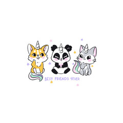 Digital cartoon print,clipart. Cute corgi puppy,panda,cat. Best friends forever lettering. You can use it as a print on clothes, a poster, or whatever!