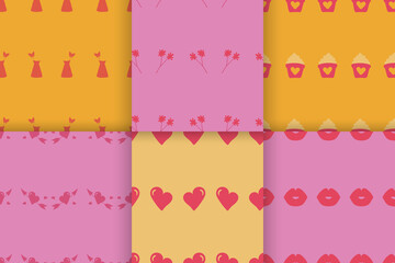 Seamless pattern for Valentine's Day with cute hand drawn elements. Flat vector illustration for paper, textile, fabric, prints, wrapping, greeting cards, banners