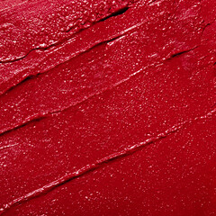 Beauty swatches. Lipsticks smear, palette of smudged lipsticks isolated on white background. Red color of cosmetic product smear sample