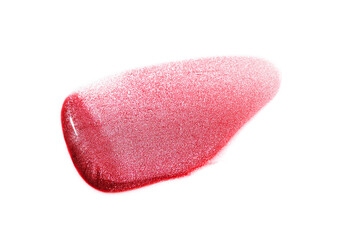 Beauty swatches. Lipsticks smear, palette of smudged lipsticks isolated on white background. Red color of cosmetic product smear sample