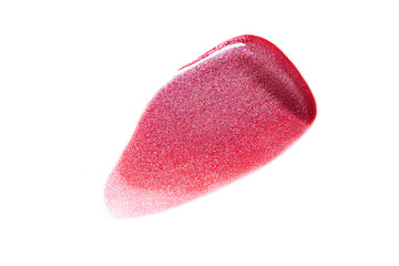 Beauty swatches. Lipsticks smear, palette of smudged lipsticks isolated on white background. Red color of cosmetic product smear sample