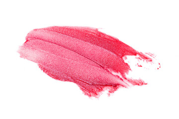 Beauty swatches. Lipsticks smear, palette of smudged lipsticks isolated on white background. Red color of cosmetic product smear sample