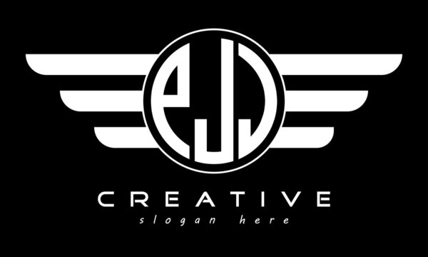 PJJ three letter monogram type circle letter logo with wings vector template.