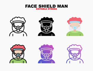 Face Shield man people with mask icon style line, outline, flat, glyph, color, gradient. Editable stroke and pixel perfect. Can be used for digital product, presentation, print design and more.