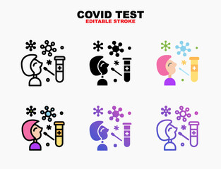 Testing Corona virus icon style line, outline, flat, glyph, color, gradient. Editable stroke and pixel perfect. Can be used for digital product, presentation, print design and more.