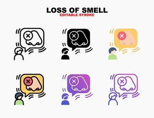 Loss of smell icon style line, outline, flat, glyph, color, gradient. Editable stroke and pixel perfect. Can be used for digital product, presentation, print design and more.