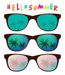 vector set of sunglasses with palm tree reflection