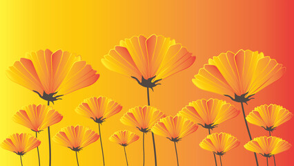 Red and yellow flowers.flowers on an orange background.orange flowers  background illustration