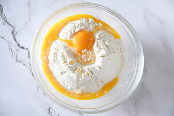 wheat flour with egg and sugar in Minsk, the third stage of home baking