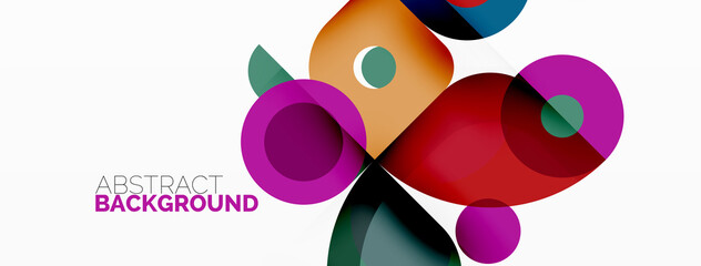 Colorful round shapes, circles and triangles background. Minimal geometric template for wallpaper, banner, presentation
