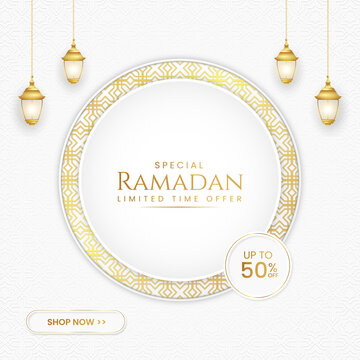 Ramadan Kareem Sale Social Media Post Islamic Ornament And Lantern Premium Vector	