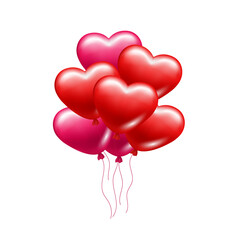 Obraz na płótnie Canvas Heart balloons 3d. Bouquet of red balloons hearts for Valentine's Day. Vector realistic clipart isolated on white background.