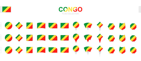 Large collection of Congo flags of various shapes and effects.