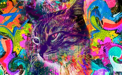 Foto op Plexiglas abstract colorful cat muzzle illustration, graphic design concept © reznik_val