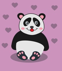 Cute young panda sitting with hearts on a coloured background © koft