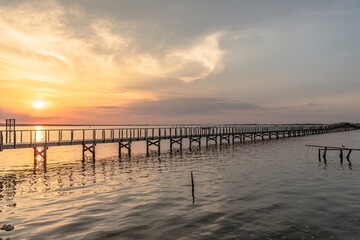 Jetty on Lake Lesina at sunset