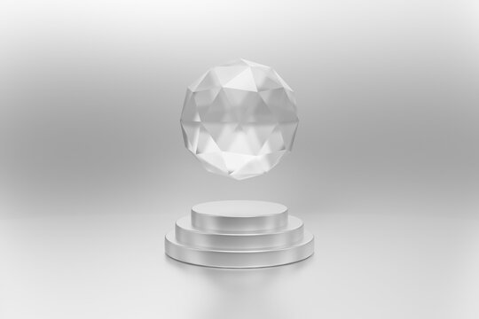 3d diamond luxury image - Elegant wallpaper - Jewel floating on top of a metallic circular platform with stairs - Precious stone symbol of luxury, jewelry - Expensive jewel diamond