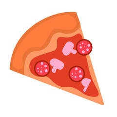 Vector click pizza. Pizza in a simple style. Pizza with mushrooms and salami in a simple style.