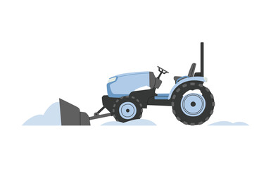 Snowblower. Snowplow. Snow removal from the streets in winter. Specialized equipment. Cleaning and transportation, street cleaning. Vector illustration isolated on white background.