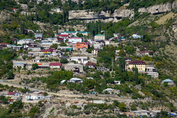 Fototapeta na wymiar The central part of the mountain village Gunib close-up. Republic of Dagestan, Russia
