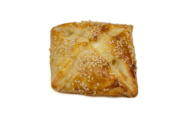 puff pastry with sesame seeds isolated on a white background
