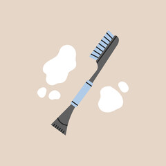 Vector illustration of snow brush and ice scraper for cars cleaning in wintertime. Snow and ice cleaning concept. Flat, hand drawn illustration isolated on colorful background.  - obrazy, fototapety, plakaty