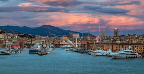 Port of Genoa, Italy, at evening time