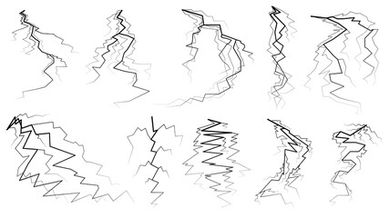 Set Black Outline Simple Line Abstract Collection Lightning Thunderstorm ABackground Light And Shine Electricity Vector Design Style