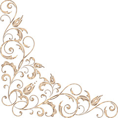 Fototapeta na wymiar 3D-image gold beige swirl corner ornament for ceiling decoration