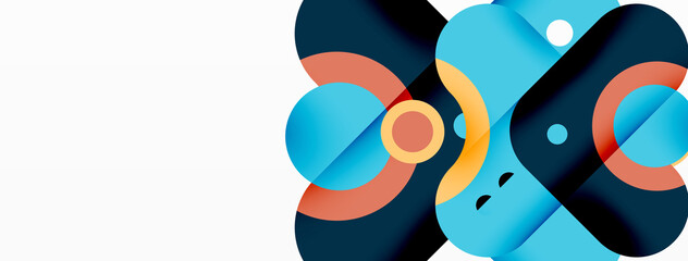 Creative geometric wallpaper. Minimal bubble arrow and circle abstract background. Techno business template for wallpaper, banner, background or landing