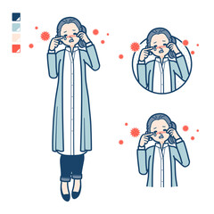 ロングシャツを着た女性が花粉アレルギーに苦しんでいるイラスト