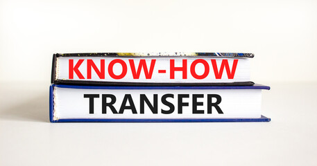 Know-how transfer symbol. Concept words Know-how transfer on books on a beautiful white table white background, copy space. Business, innovation and know-how transfer concept.