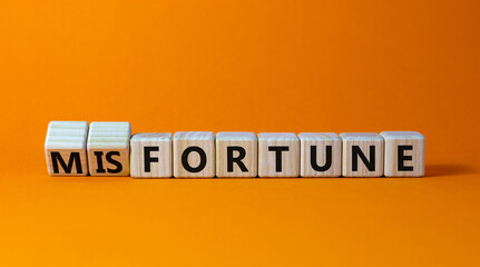 Fortune or misfortune symbol. Turned wooden cubes and changed the concept word misfortune to...