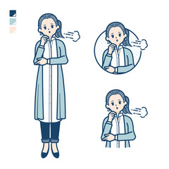 ロングシャツを着た女性がため息をついているイラスト