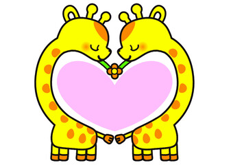 キリン,動物,動物園,子供,花,ハート,仲良し,好き,恋人,幼稚園,保育園,小学生,かわいい,保育,園児,幼児,児童,小学校,親子,プレゼント,子,親,柄,模様,生き物,サバンナ,アニマル,哺乳類,野生,全身,横向き,草食,可愛い,子ども,デフォルメ,どうぶつ,麒麟,２匹,野生動物,愛情,慈しみ,和やか,生物,イラスト,黄色,大きい,アフリカ