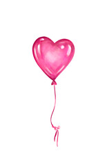 Pink heart-shaped balloon isolated on a white background. Valentine's Day. A symbol of love. Hand drawn illustration