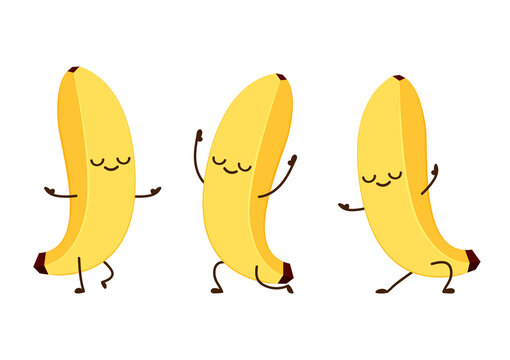 Banana cartoon vector. Cute fruit vector character set isolated on white.