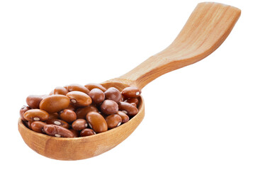 Red beans in wooden spoon isolated isolated on white background.