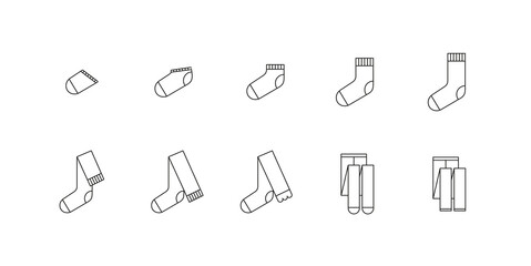 Set of icons with different types of socks, stockings, leggings and tights. Can be used in web, typographic and package design. Underwear and clothes concept.  - obrazy, fototapety, plakaty