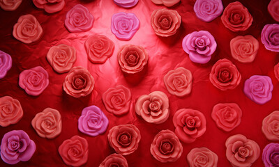 Wax roses on vibrant red backdrop. 3D rendering