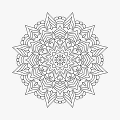 Traditional Indian mandala pattern on white background. Mandala line art vector for kids coloring pages. Mandala ornament line art vector. Coloring page for kids. Indian style mandala pattern.