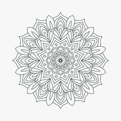 Mandala ornament line art vector for kids coloring pages. Arabic style mandala pattern design. Coloring page for kids. Traditional Arabian mandala line art vector. Black and white mandala ornament.