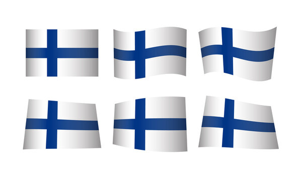 Finnish Flag Finland Flags Waving Wavy National Symbol Vector Icon Set Wave Wind Nordic Scandinavia Stickers Badge Map Country State Eino Leino Day Wave Wind 3D Realistic Graphic Design