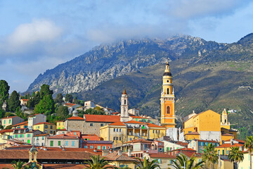 Panoramic view of Menton old town, Provence-Alpes-Cote d'Azur, France 