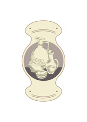 vintange label with olive items