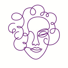 Female Face Outline Portrait, Woman beauty line drawing art. Vector