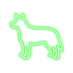 Green neon icon of dog isolated on white